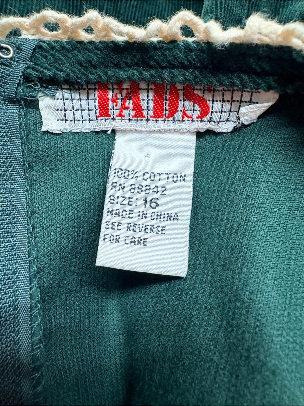 Vintage 90’s Emerald Green Corduroy Midi Long Sleeve Dress Pearl Buttons Size 16 - Picture 12 of 13